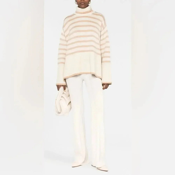 Toteme Signature Stripe Wool Turtleneck Sweater Light Beige Size XXS - Picture 2 of 10
